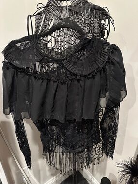 Club L London Black Lace Ruffle Women's Top - Brand Unspecified